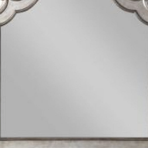 43 Inch Wood Mirror, Scalloped Crown Top, Poly Resin, Silver - BM275065
