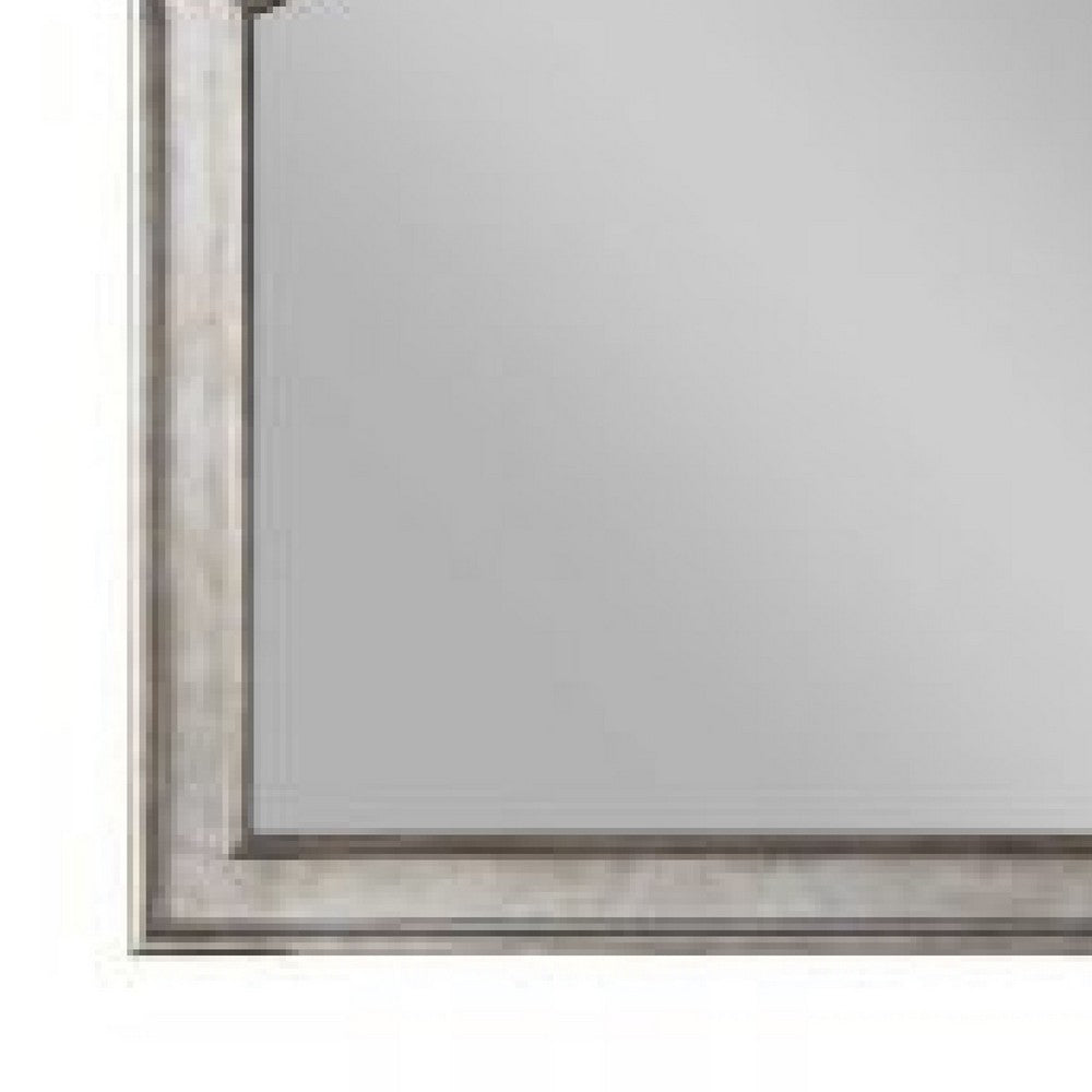 43 Inch Wood Mirror, Scalloped Crown Top, Poly Resin, Silver - BM275065