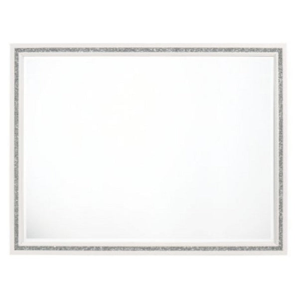 46 Inch Solid Wood Mirror, Shimmering Silver Accent, Landscape, White - BM275076