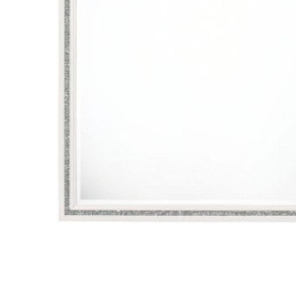 46 Inch Solid Wood Mirror, Shimmering Silver Accent, Landscape, White - BM275076