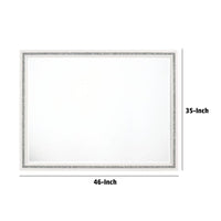 46 Inch Solid Wood Mirror, Shimmering Silver Accent, Landscape, White - BM275076