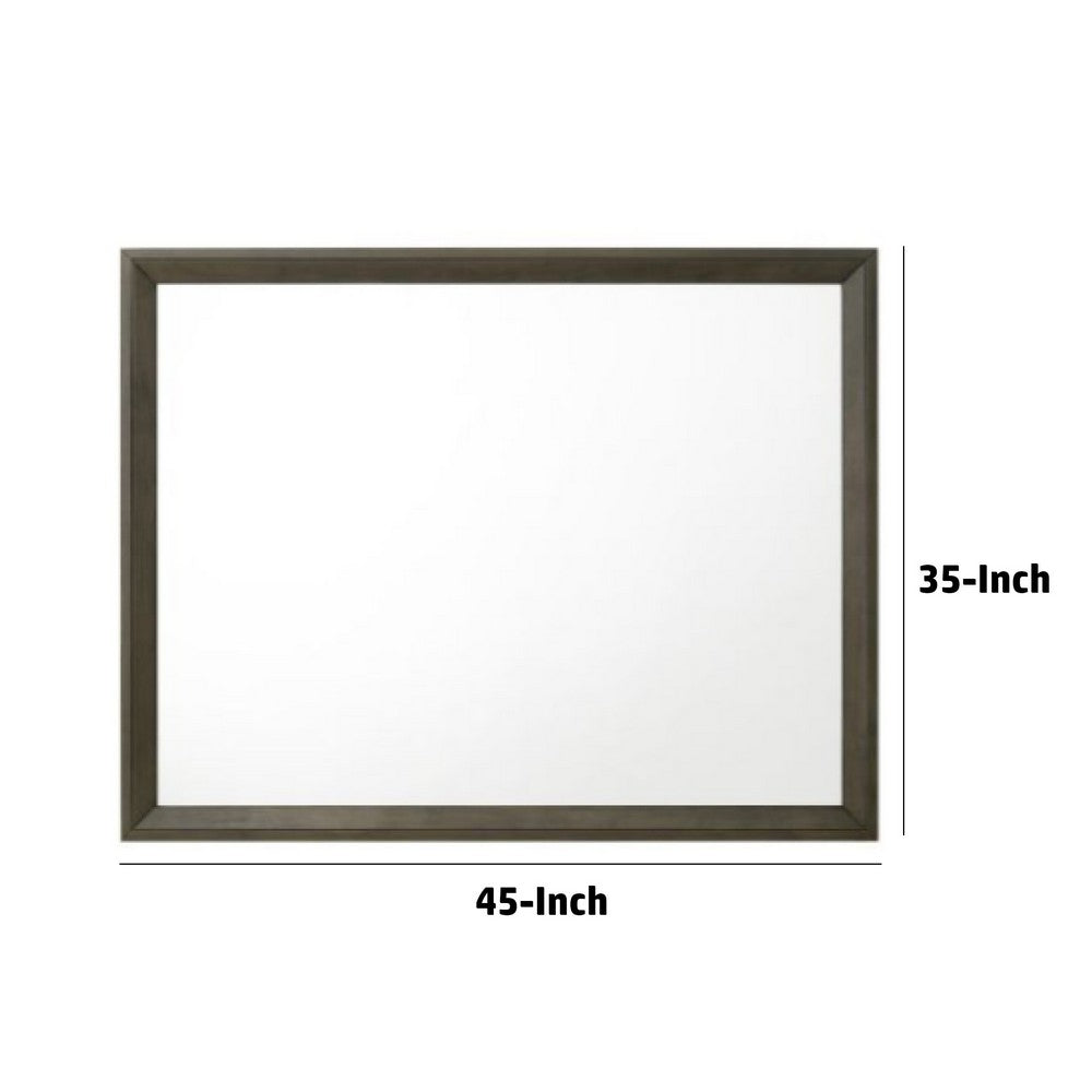 45 Inch Solid Wood Mirror, Rectangular, Landscape, Rustic Gray - BM275077