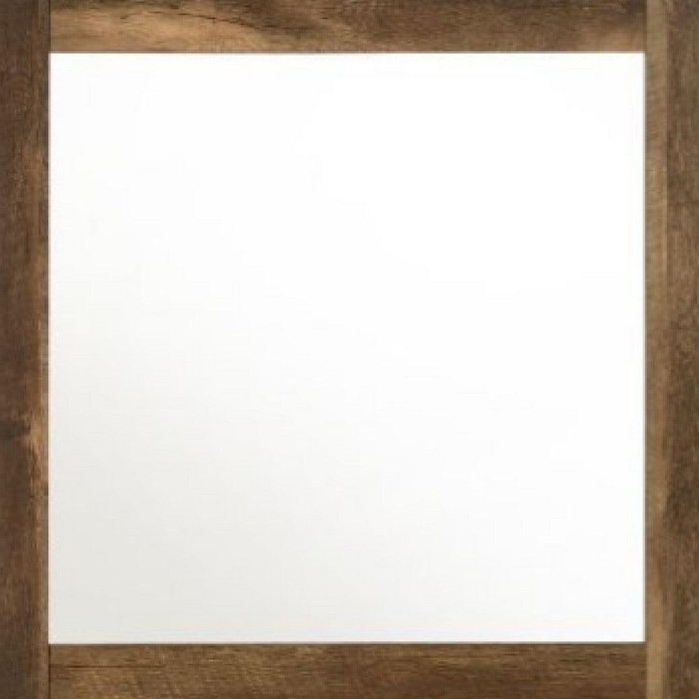 35 Inch Solid Wood Mirror, Square, Rustic Oak Brown - BM275078