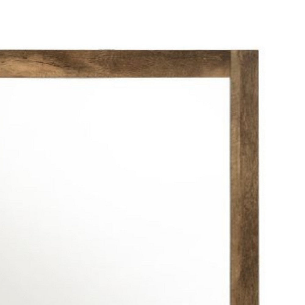 35 Inch Solid Wood Mirror, Square, Rustic Oak Brown - BM275078