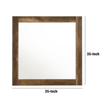 35 Inch Solid Wood Mirror, Square, Rustic Oak Brown - BM275078
