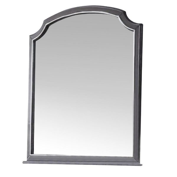 39 Inch Wood Mirror, Scooped Corners, Silver Trim, Charcoal Gray - BM275083