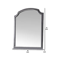 39 Inch Wood Mirror, Scooped Corners, Silver Trim, Charcoal Gray - BM275083