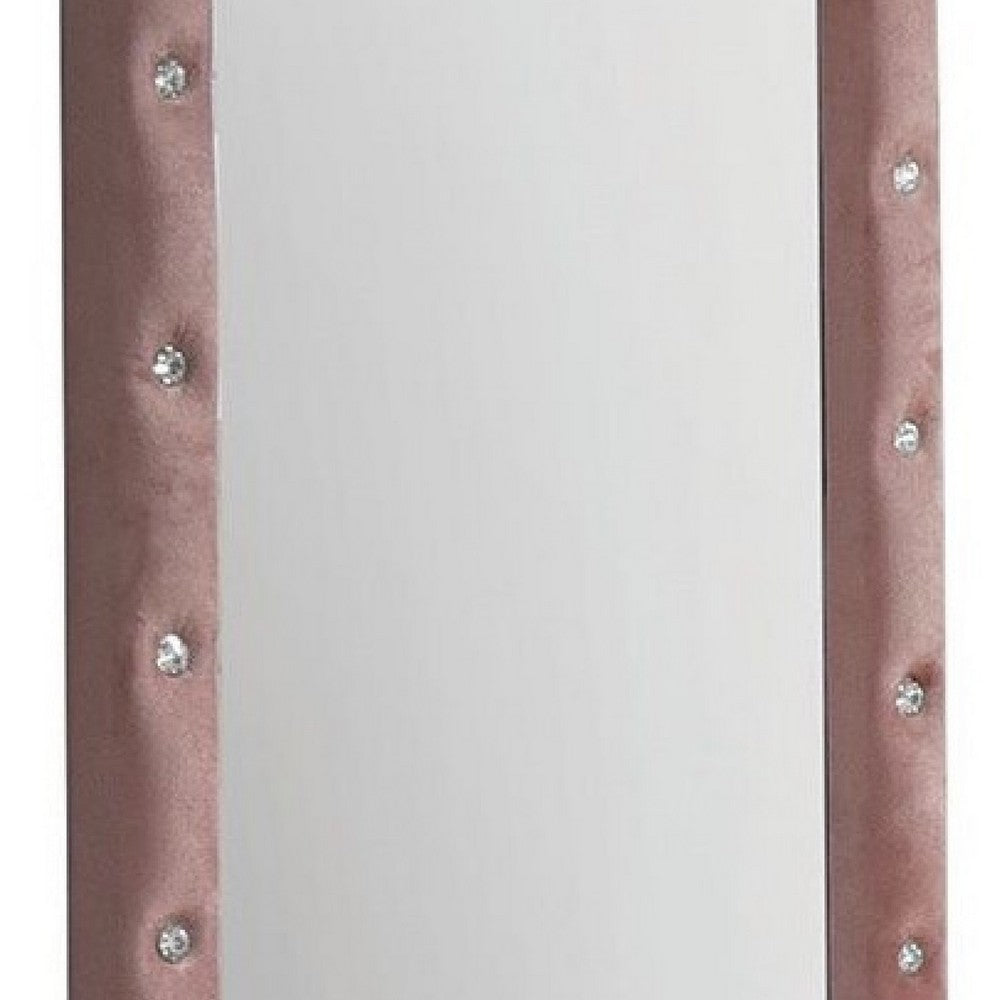 22 Inch Contemporary Upholstered Mirror, Crystal Tufting, Arched Top, Pink - BM275086