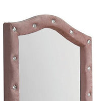 22 Inch Contemporary Upholstered Mirror, Crystal Tufting, Arched Top, Pink - BM275086