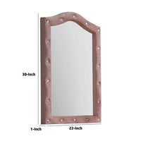 22 Inch Contemporary Upholstered Mirror, Crystal Tufting, Arched Top, Pink - BM275086