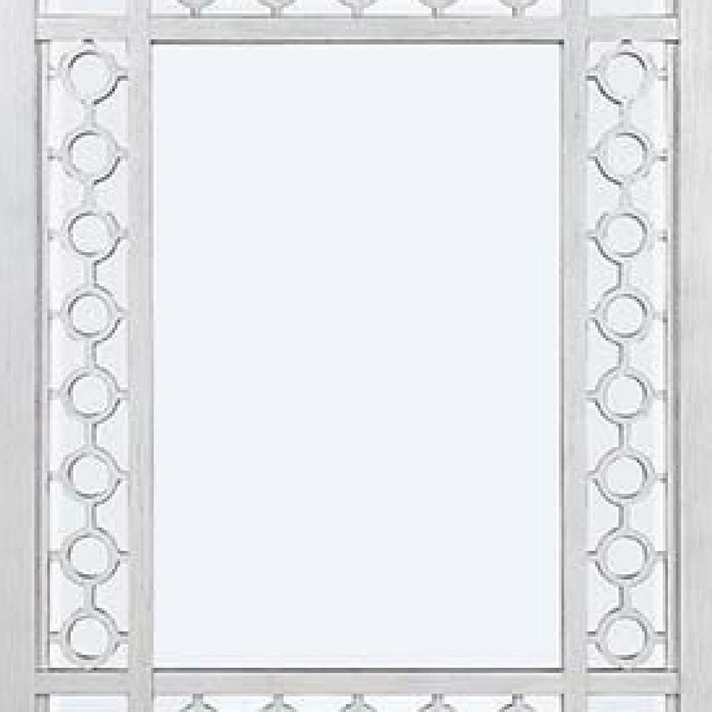 40 Inch Ornate Wood Mirror, Portrait, Round Cut Out Design, White - BM275088