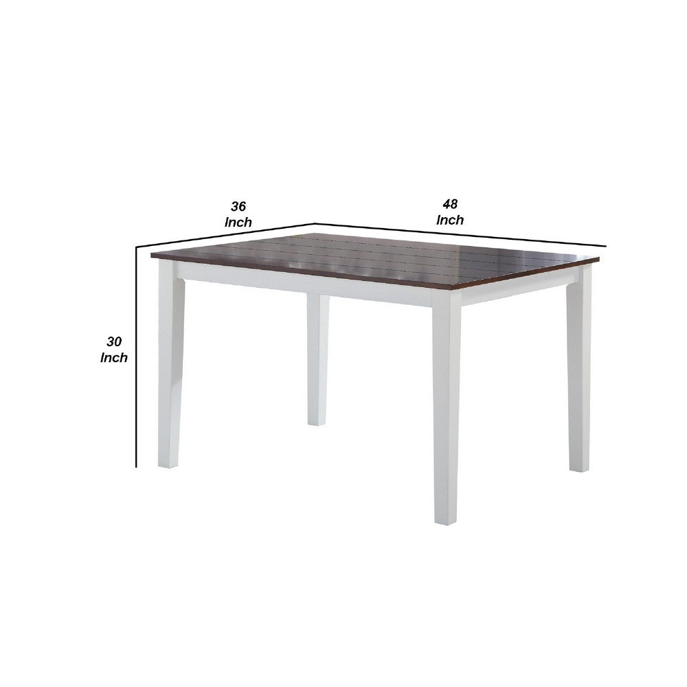 48 Inch Wood Dining Table, Plank Top, 4 Seater, White, Walnut Brown - BM275089