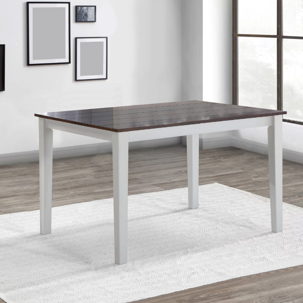 48 Inch Wood Dining Table, Plank Top, 4 Seater, White, Walnut Brown - BM275089