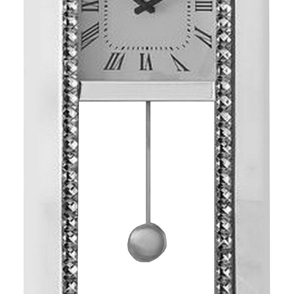 Noe 30 Inch Wall Clock, Crystal Diamond Inlaid Trim, Pendulum, White - BM275471