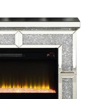 Noe 41 Inch Mirrored LED Electric Fireplace, Remote, Faux Diamond, Silver - BM275475