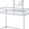 2 Piece Metal Vanity Set, Tempered Glass, Faux Fur Seat, 1 Shelf, Silver - BM275480
