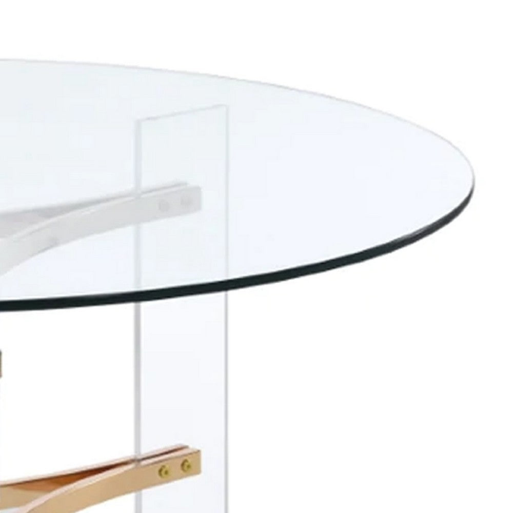 Hale 41 Inch Round Coffee Table, Glass Top, Acrylic Legs, Clear, Gold - BM275491