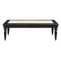 Mavi 61 Inch Rectangular Coffee Table, Marble Top, Beaded Apron, Black - BM275498