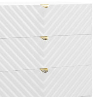 Tyra 49 Inch Wood Tall Dresser Chest, Wavy Design, Gold Metal Legs, White - BM275525