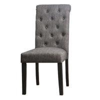 27 Inch Fabric Dining Chair, Button Tufted Rolled Back, Wood, Gray - BM275623