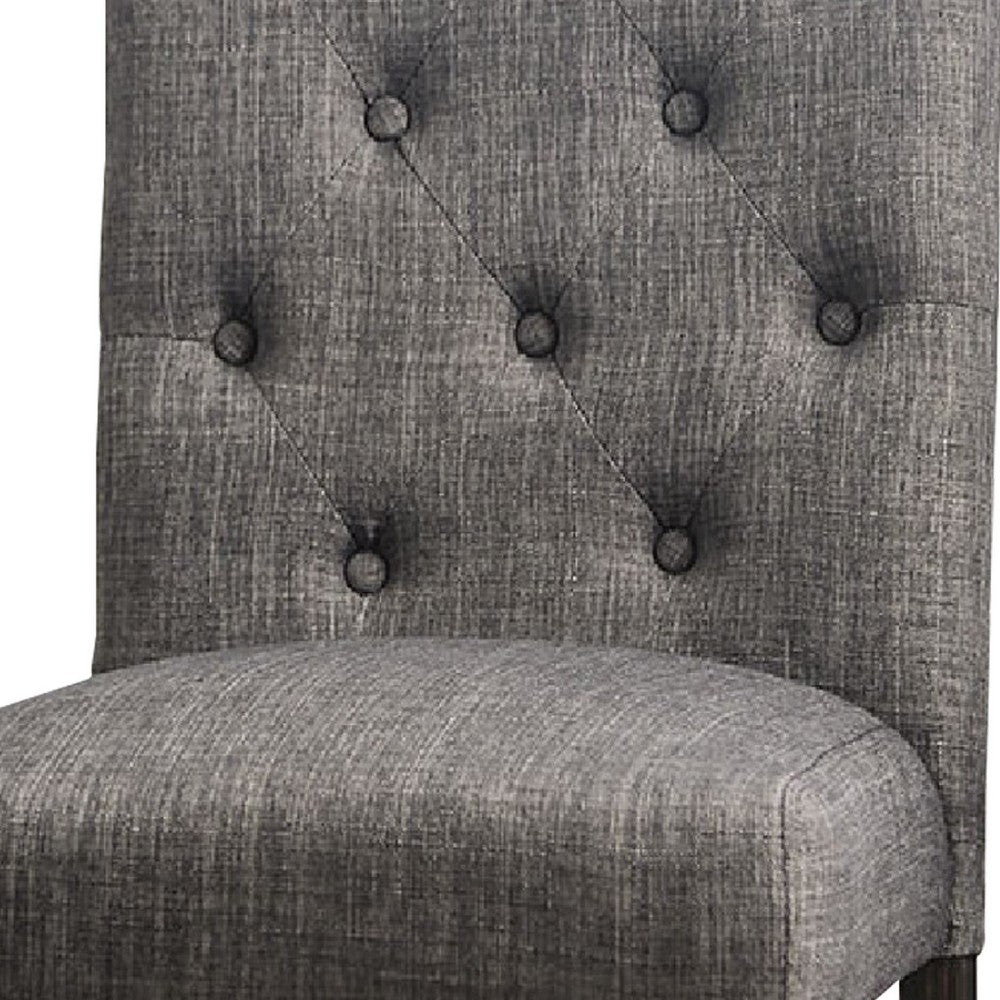 27 Inch Fabric Dining Chair, Button Tufted Rolled Back, Wood, Gray - BM275623