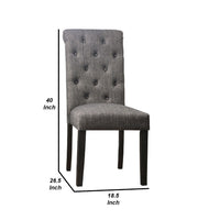 27 Inch Fabric Dining Chair, Button Tufted Rolled Back, Wood, Gray - BM275623