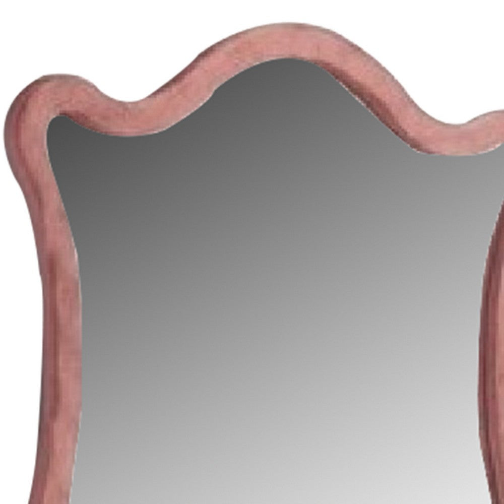 Sin 43 Inch Modern Mirror with Scalloped Wood Frame, Velvet, Pink - BM275664