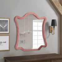 Sin 43 Inch Modern Mirror with Scalloped Wood Frame, Velvet, Pink - BM275664