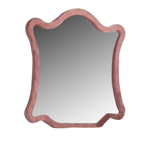 Sin 43 Inch Modern Mirror with Scalloped Wood Frame, Velvet, Pink - BM275664