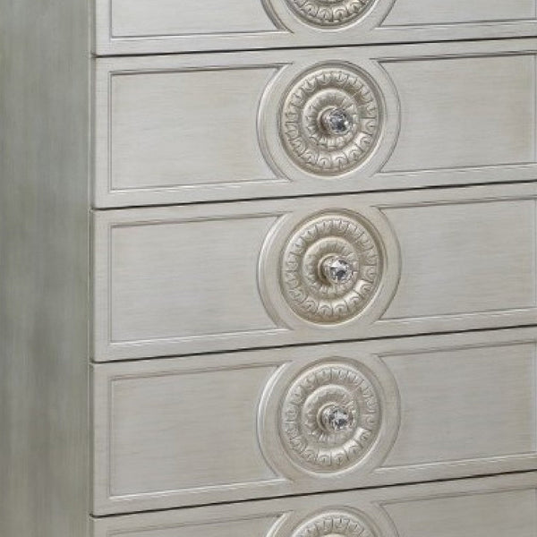 Nic 54 Inch Modern Tall Dresser Chest, 5 Drawers, Round Knobs, Silver - BM275684