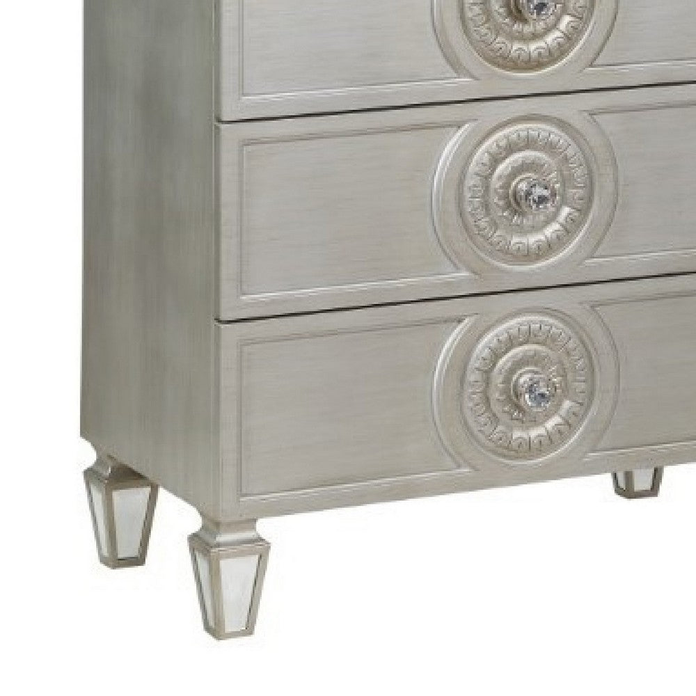 Nic 54 Inch Modern Tall Dresser Chest, 5 Drawers, Round Knobs, Silver - BM275684