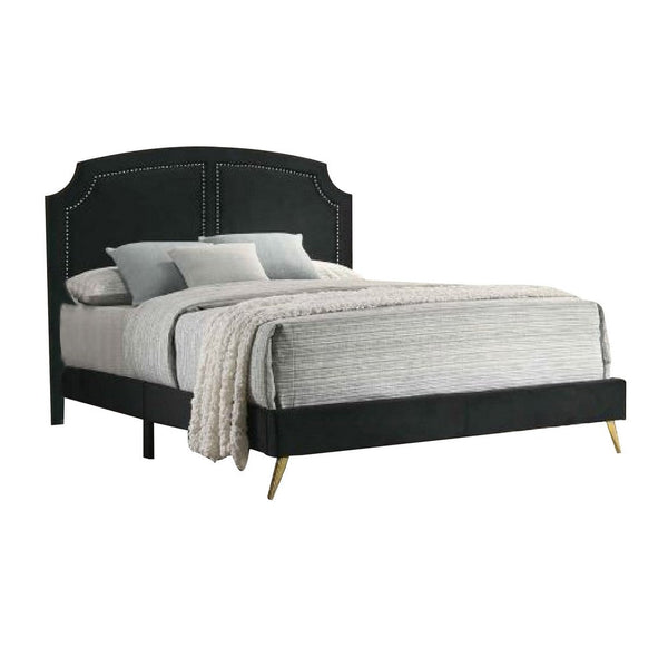 Lily Platform King Upholstered Bed, Padded Headboard, Black, Gold - BM275735