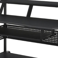 Gia 67 Inch Music Desk Studio Workstation, Keyboard Tray, Shelves, Black - BM276200