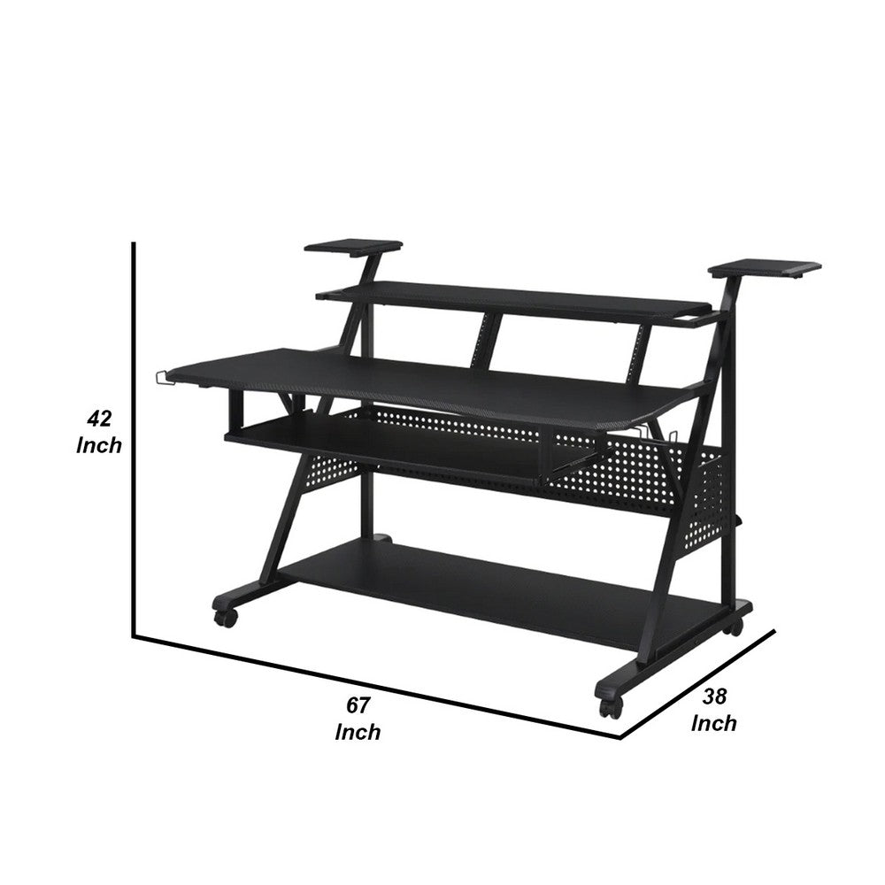 Gia 67 Inch Music Desk Studio Workstation, Keyboard Tray, Shelves, Black - BM276200