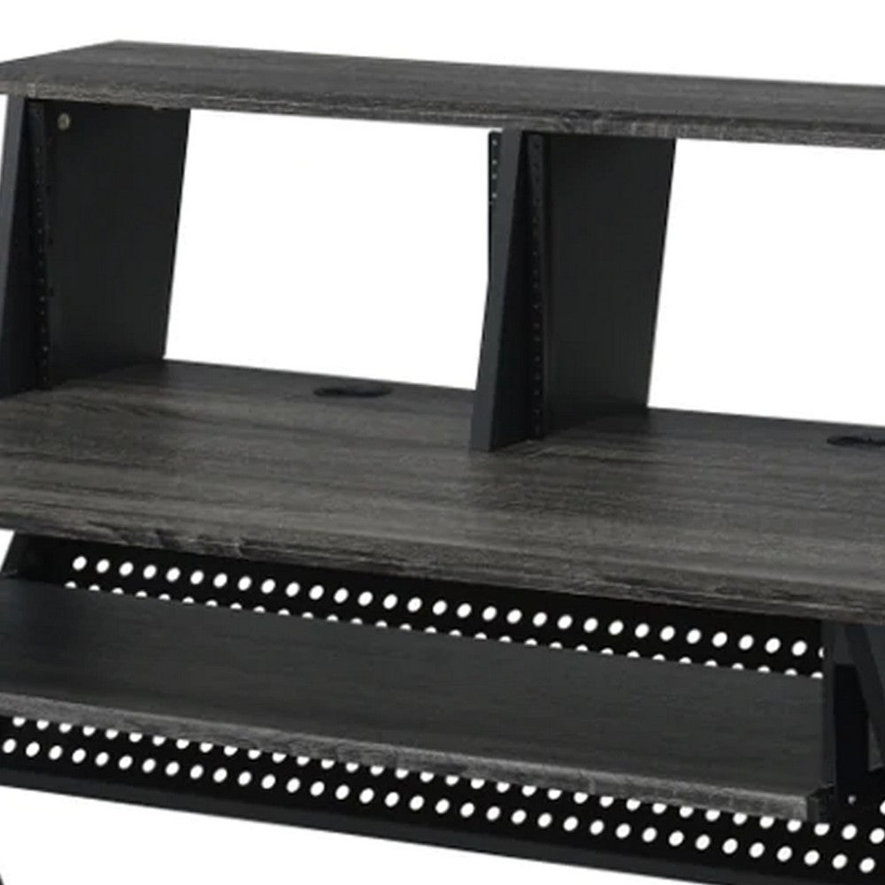 Tin 47 Inch Wood Music Desk Studio Station, Keyboard Tray, Shelves, Gray - BM276202