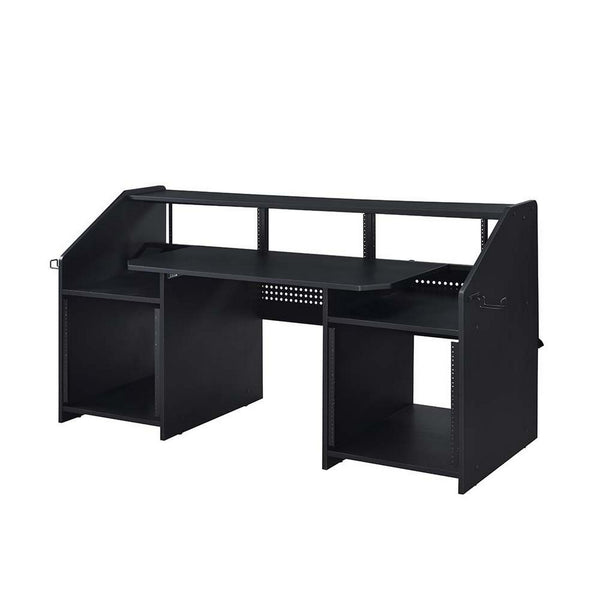 71 Inch Wood Music Studio Desk, Keyboard Tray, Monitor Top, Black - BM276204