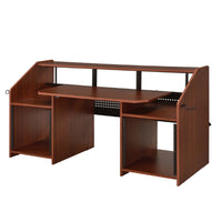 71 Inch Wood Music Desk Studio Workstation, 3 Shelves, Cherry Brown - BM276205