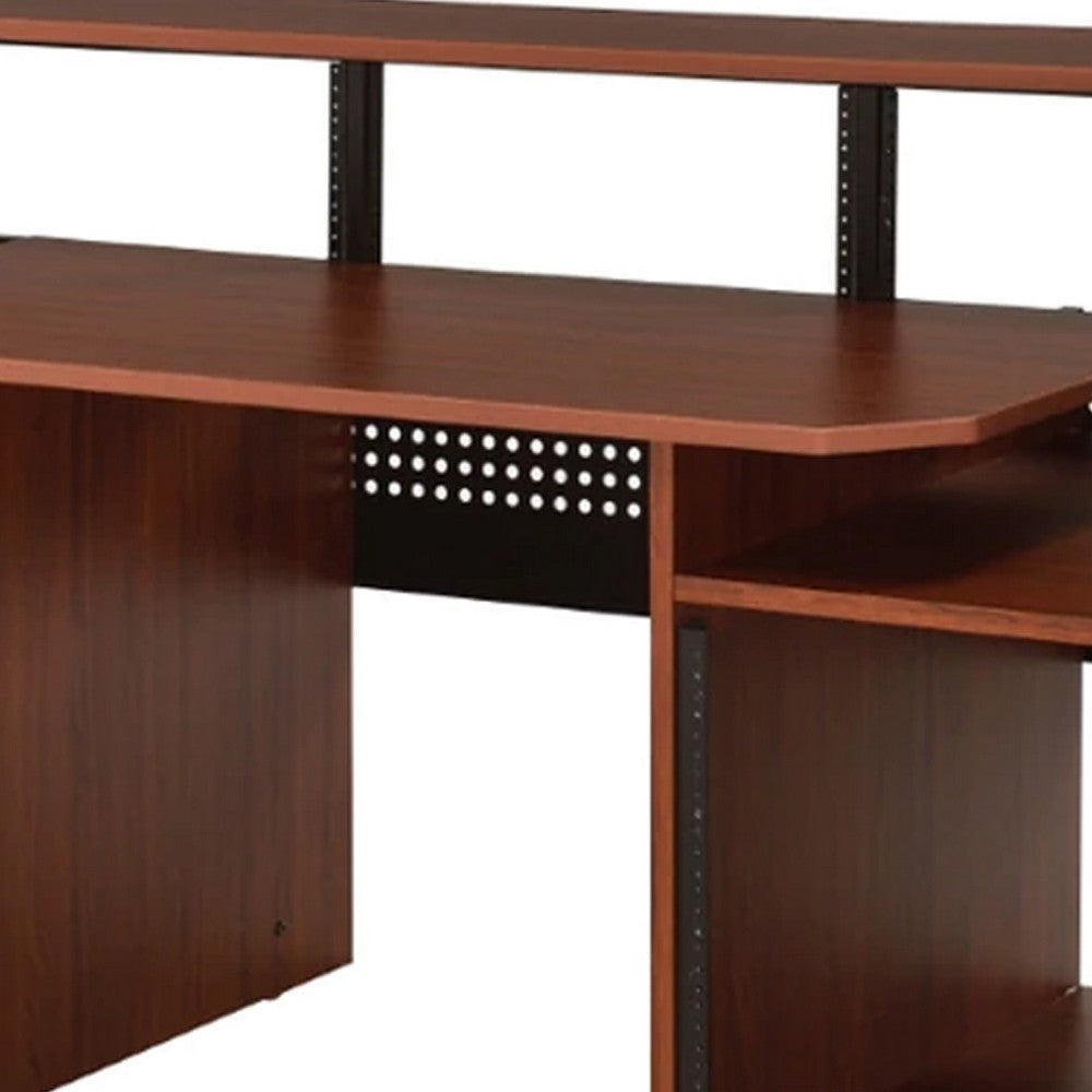 Benjara 71 Inch Wood Music Desk Studio Workstation, 3 Shelves