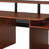 71 Inch Wood Music Desk Studio Workstation, 3 Shelves, Cherry Brown - BM276205