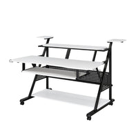 Gia 67 Inch Music Desk Workstation, Speaker Shelf, Keyboard Tray, White - BM276207