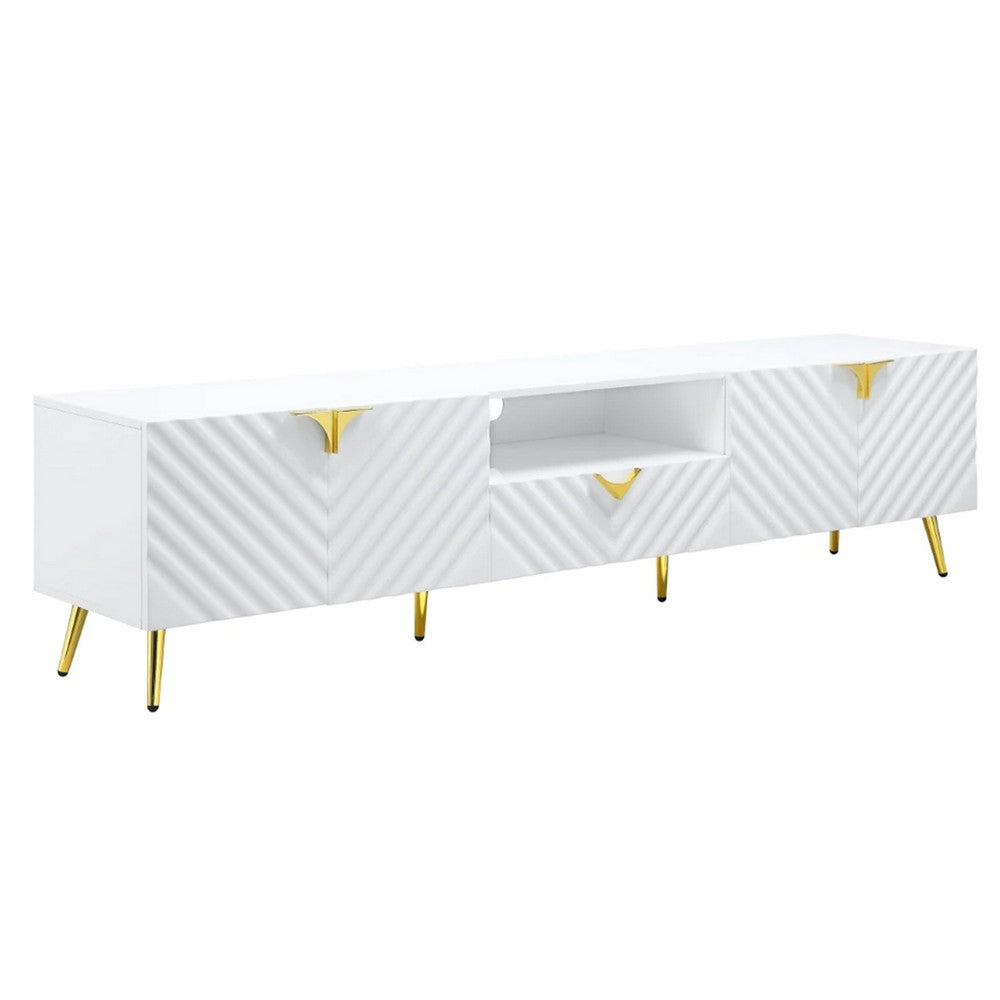 Tyra 79 Inch Modern TV Media Entertainment Center, 2 Doors, White, Gold - BM276248