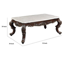 Ben 52 Inch Marble Coffee Table, Scrolled Details, Cabriole Legs, Brown - BM276298