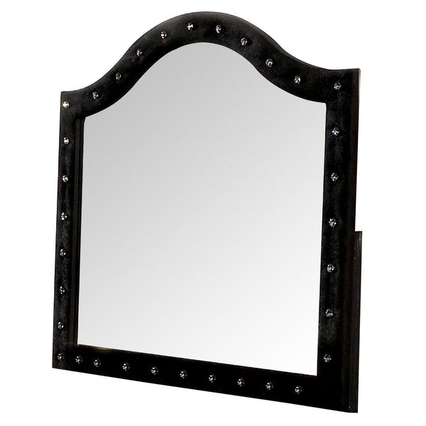 44 Inch Wall Mirror, Velvet Wrapping, Button Tufting, Black - BM276343