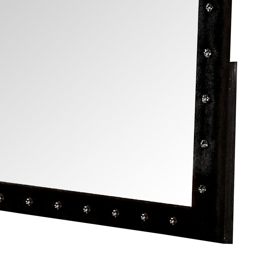 44 Inch Wall Mirror, Velvet Wrapping, Button Tufting, Black - BM276343