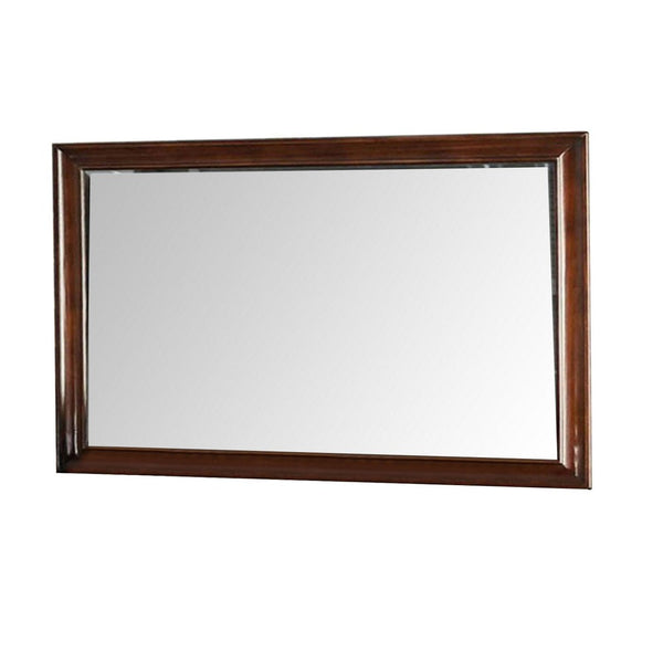 44 Inch Wall Mirror, Molded Trim, Rectangular Wood Frame, Cherry Brown - BM276345