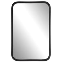 30 Inch Wood Rectangular Wall Mirror, Rounded Corners, Black - BM276682