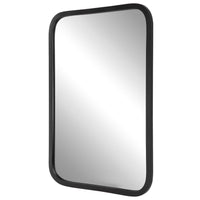 30 Inch Wood Rectangular Wall Mirror, Rounded Corners, Black - BM276682