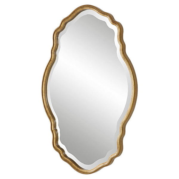 33 Inch Wood Wall Mirror, Elongated Quatrefoil, Gold - BM276683