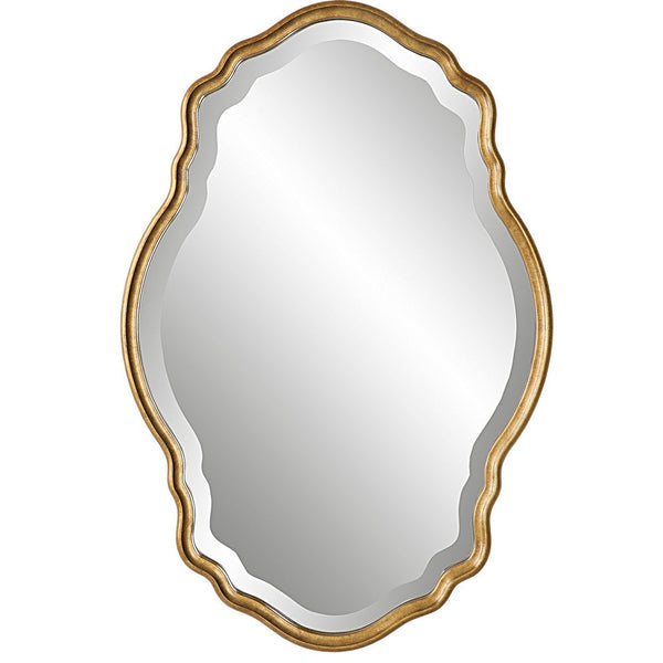 33 Inch Wood Wall Mirror, Elongated Quatrefoil, Gold - BM276683