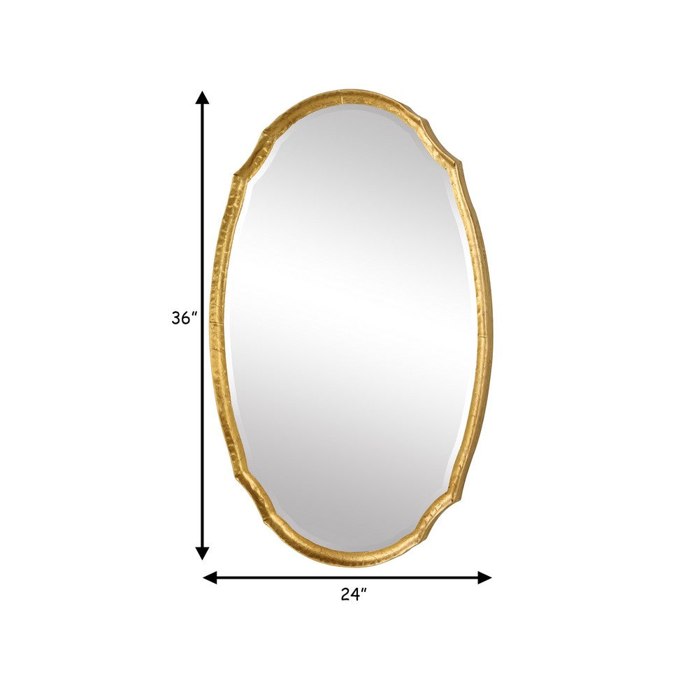 36 Inch Wood Wall Mirror, Oval Shape, Concave Surface, Gold - BM276685